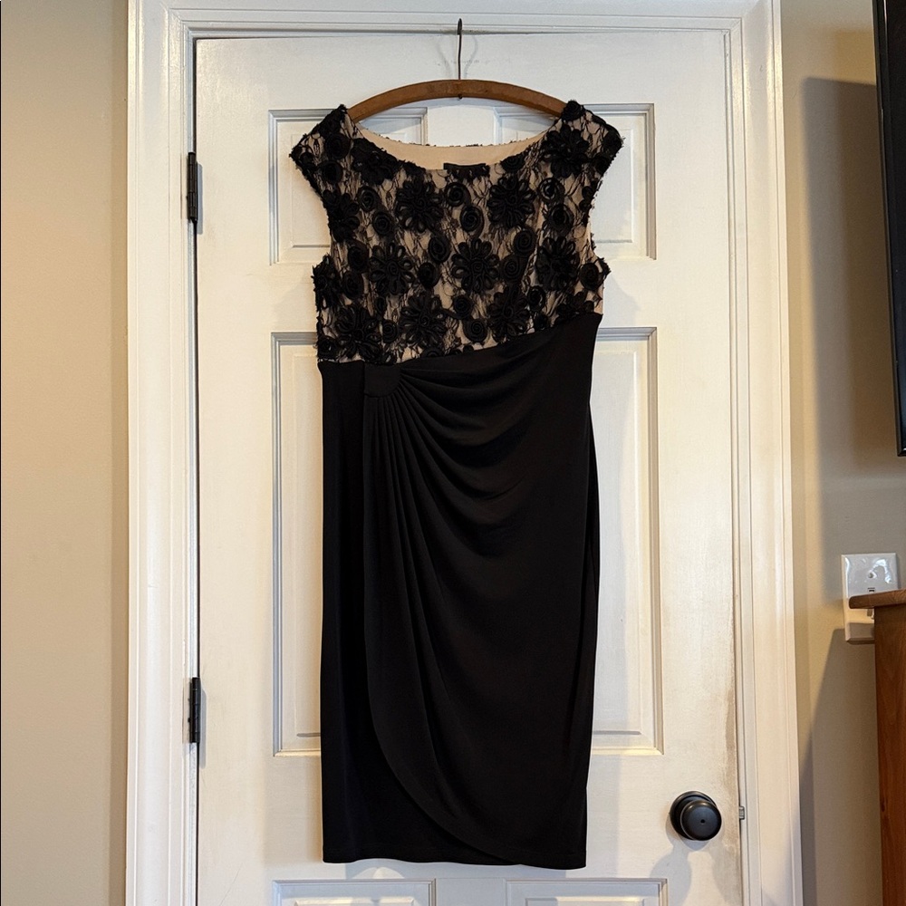connected apparel Black Lace Bodice Midi Dress with Nude Illusion